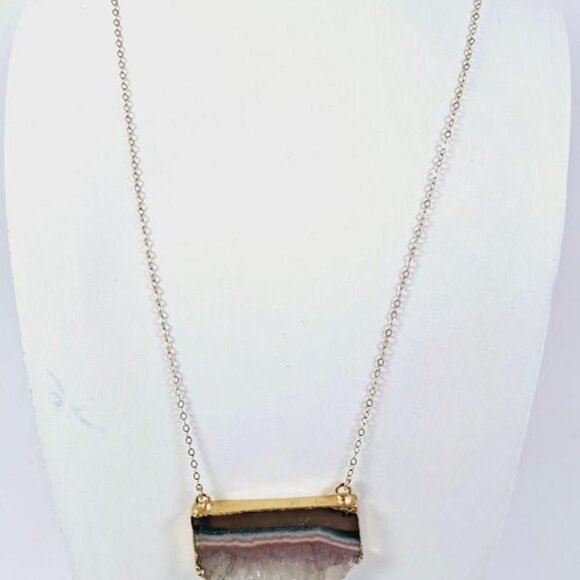 18" 14K Gold Filled Quartz Crystal Slice Pendant Necklace - Picture 1 of 4